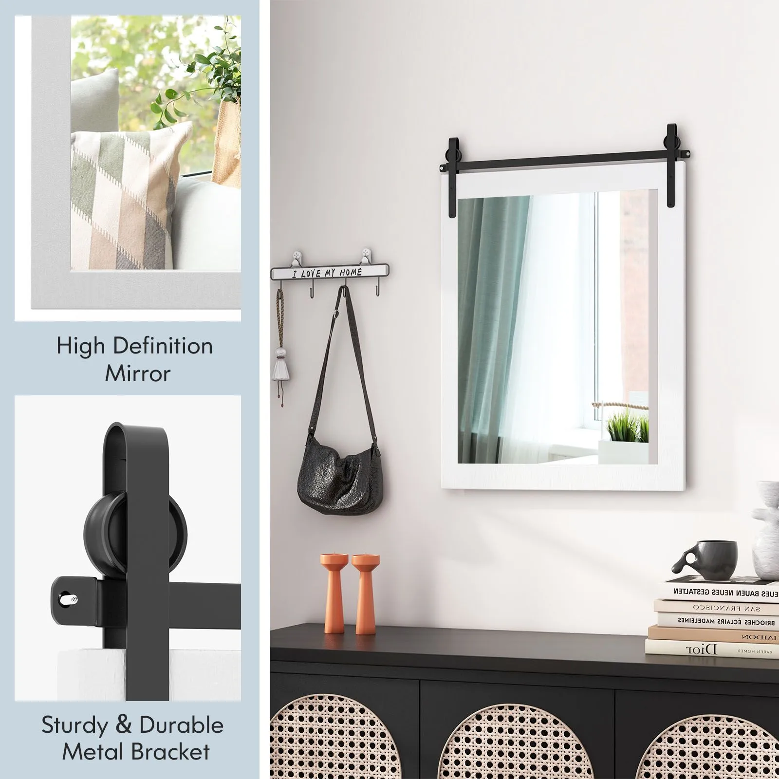 Costway Wall Mounted Mirror Vanity Make Up Farmhouse Wall Mirror in White 4