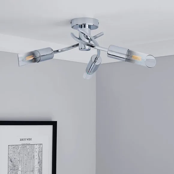Corvus 3 Light Chrome Semi Flush Ceiling Light 2
