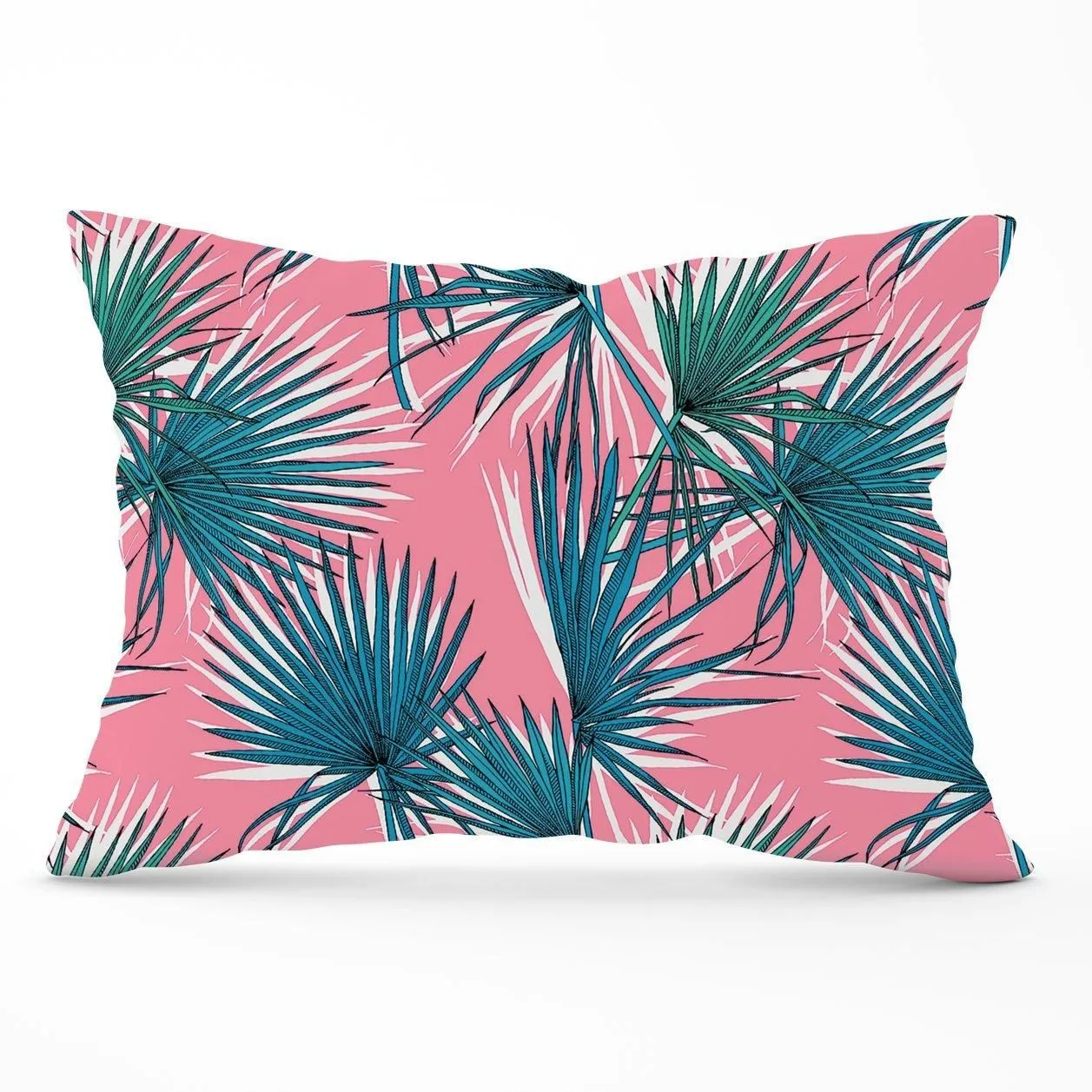 Warren Reed - Designer Pink Green Fan Palms Cushions