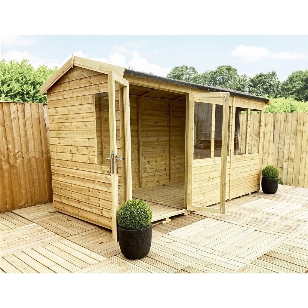Marlborough 8 x 19 Reverse Pressure Treated Apex Summerhouse with Short Windows in Natural