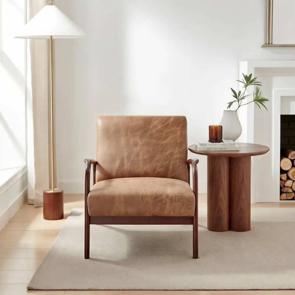 FurnitureboxUK Esmeray Tan Faux Leather Mid Century Modern Accent Chair 2