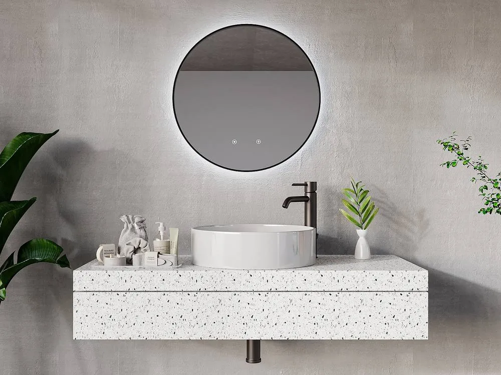 Vente-unique Round Illuminated Anti-Fog Bathroom Mirror With Black Contour - D60 Cm 3