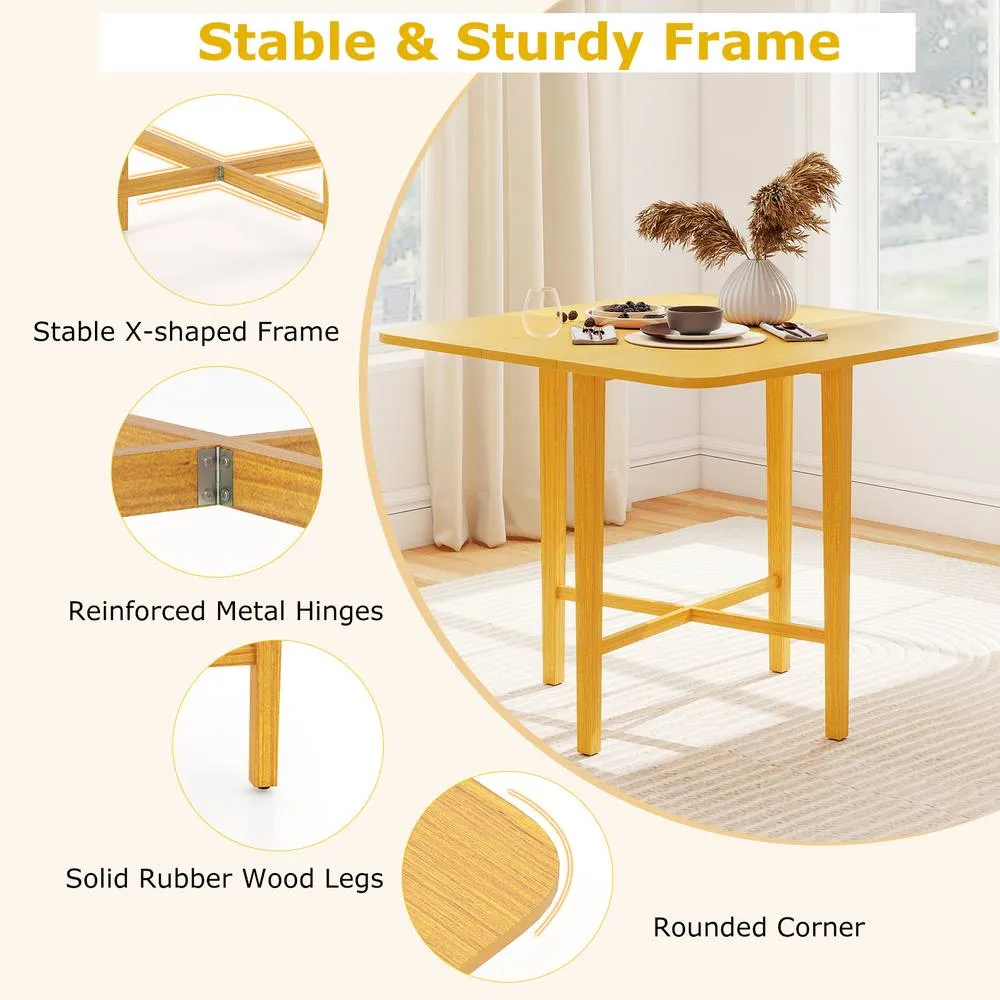 Costway Extendable Dining Table Drop Leaf Kitchen Table in Natural 6
