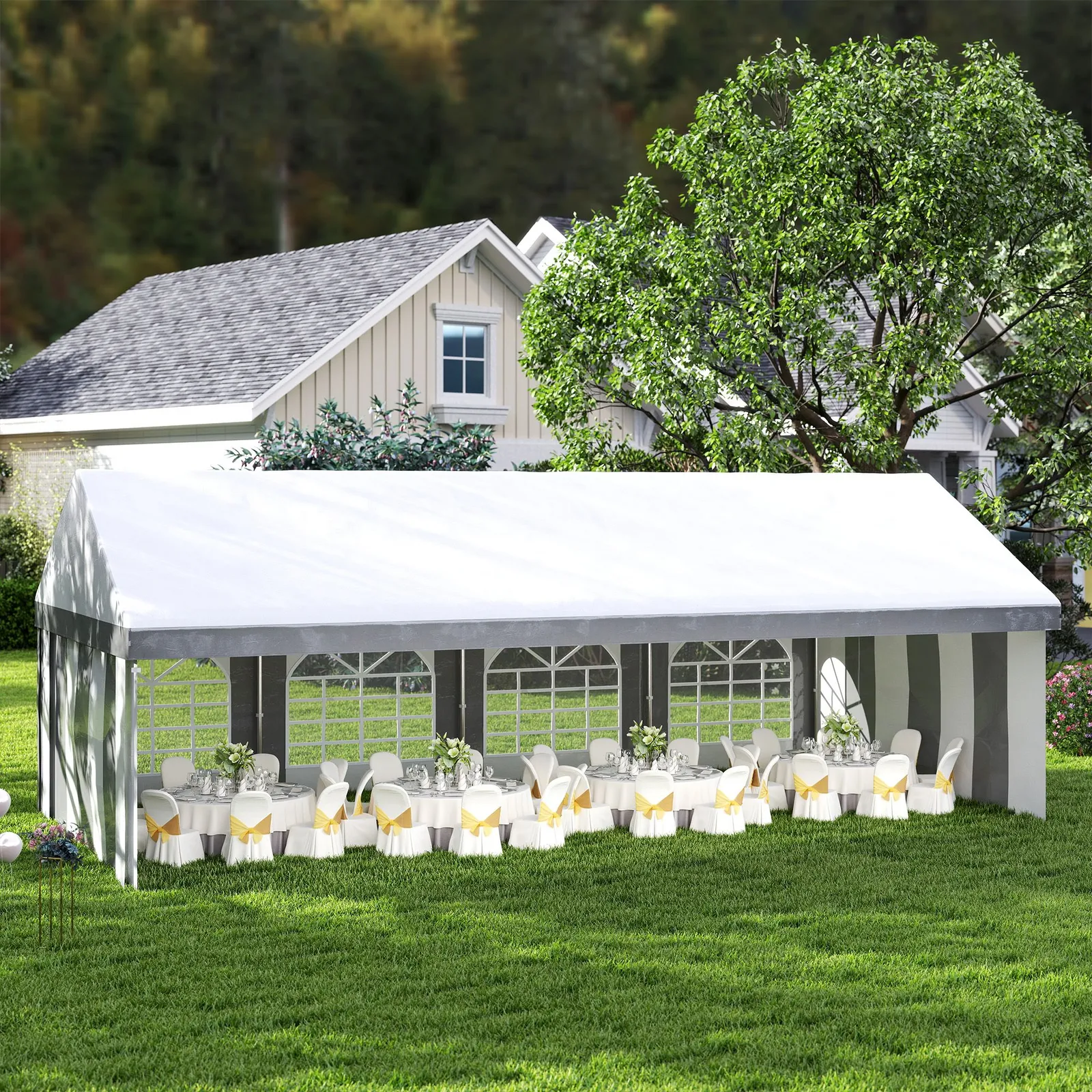 OUTSUNNY Party Tent, Marquee Gazebo with Sides, Windows & Double Doors in Grey