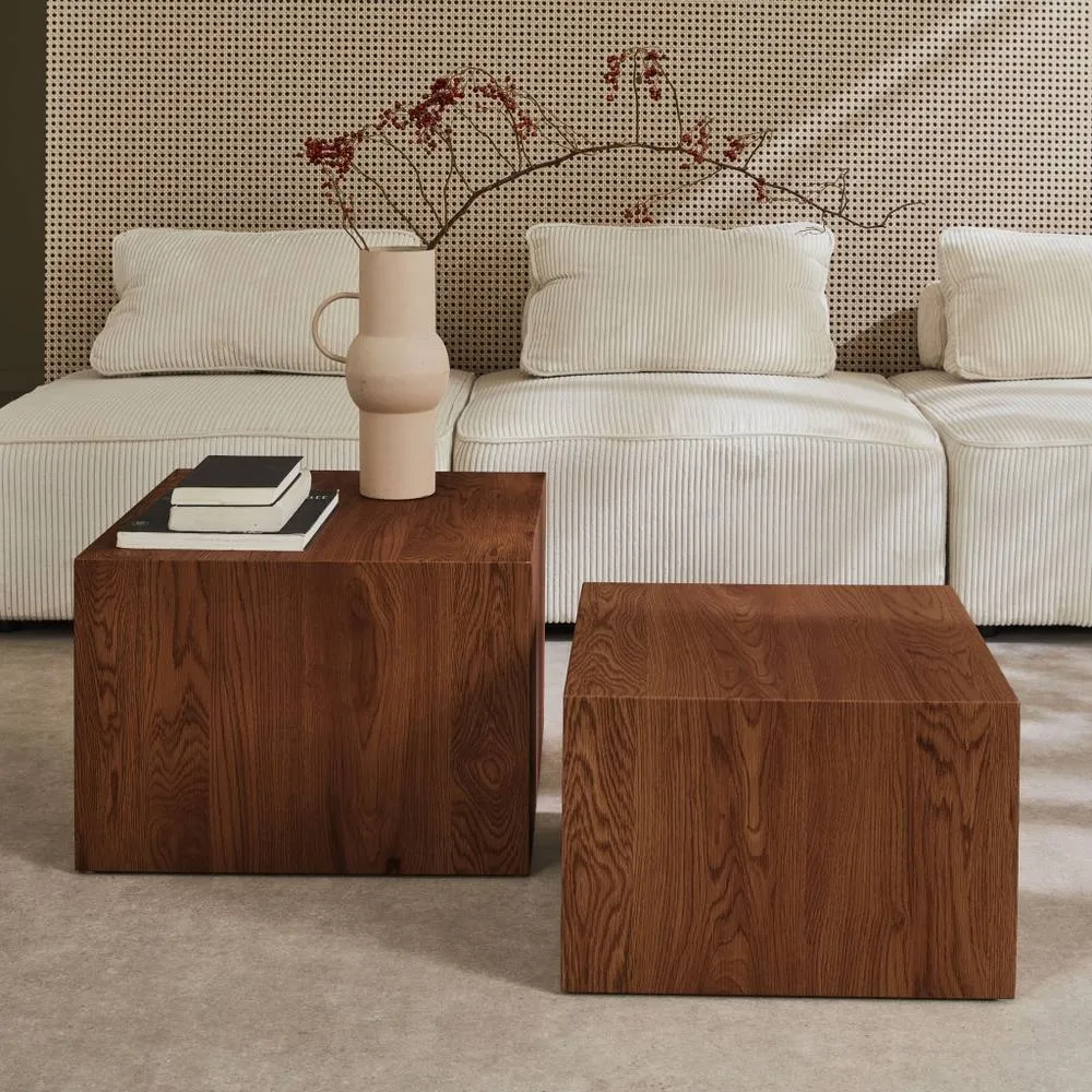 sweeek Set of 2 square wood effect nesting coffee tables in Dark Brown