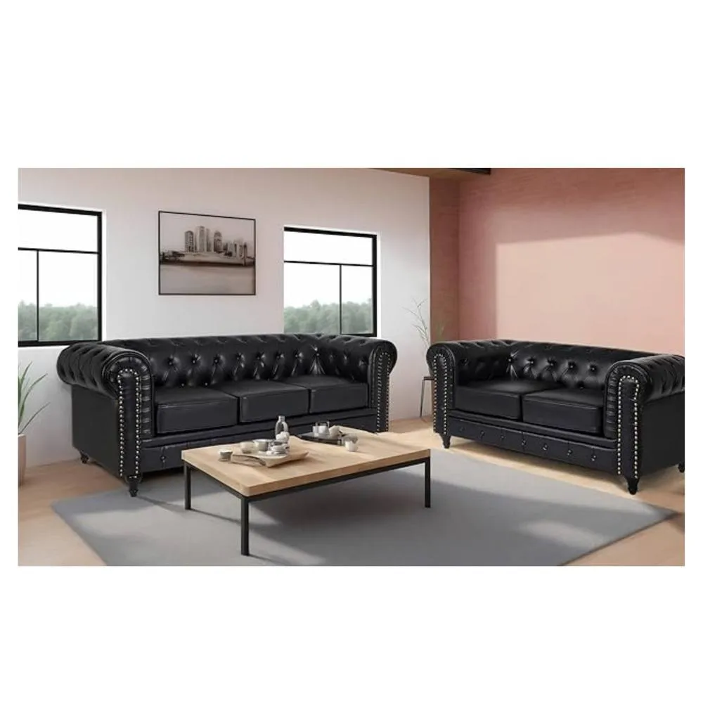 Bliss Furniture Chesterfield 3+2 Seater Sofa Set in Black