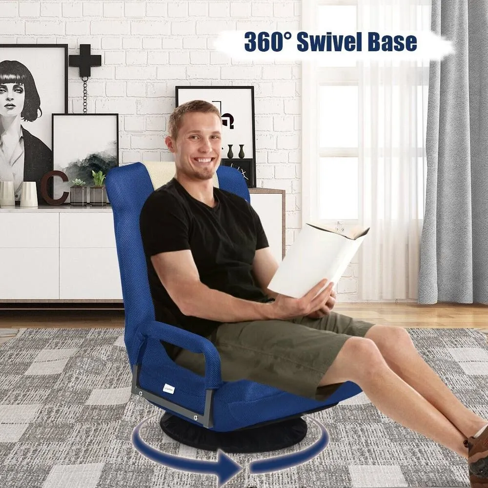 Costway Swivel Folding Floor Gaming Chair Adjustable 6-Position Floor Chair in Navy 5
