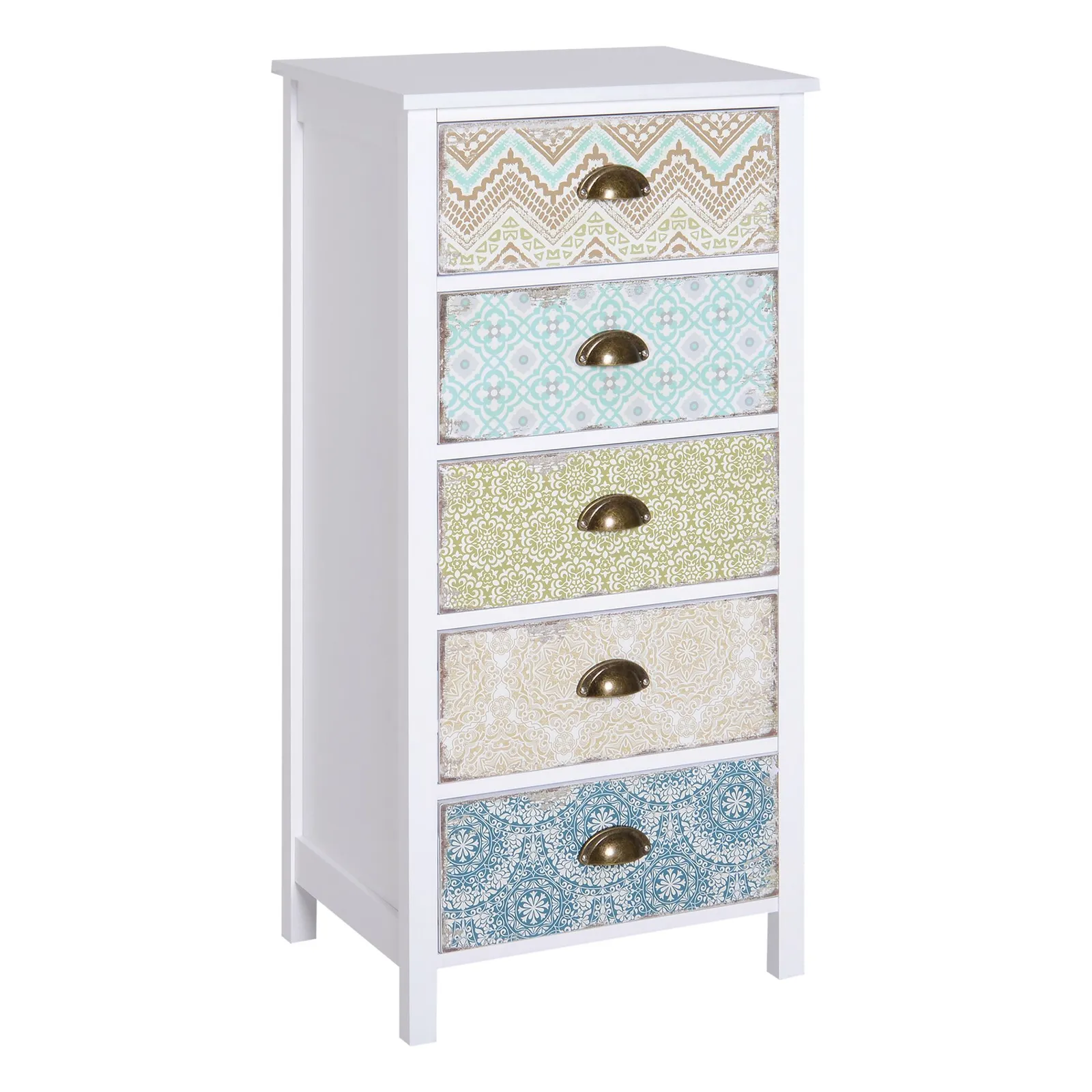 HOMCOM Storage Chest Unit 5 Drawer Retro Style Bedroom Desktop Wood Entryway in White 2