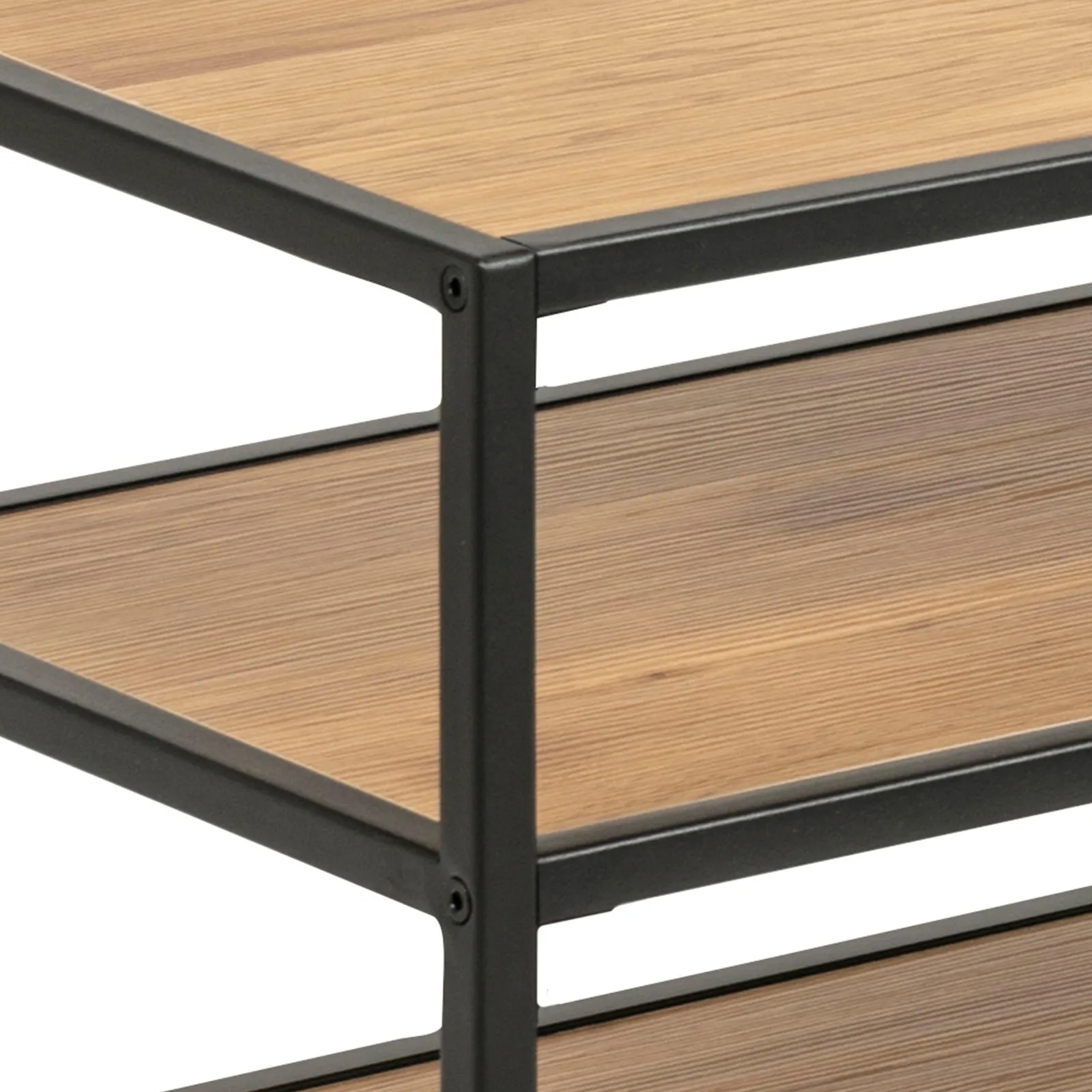 Furniture To Go Seaford Black Metal Open TV Unit with 3 Oak Shelves 6