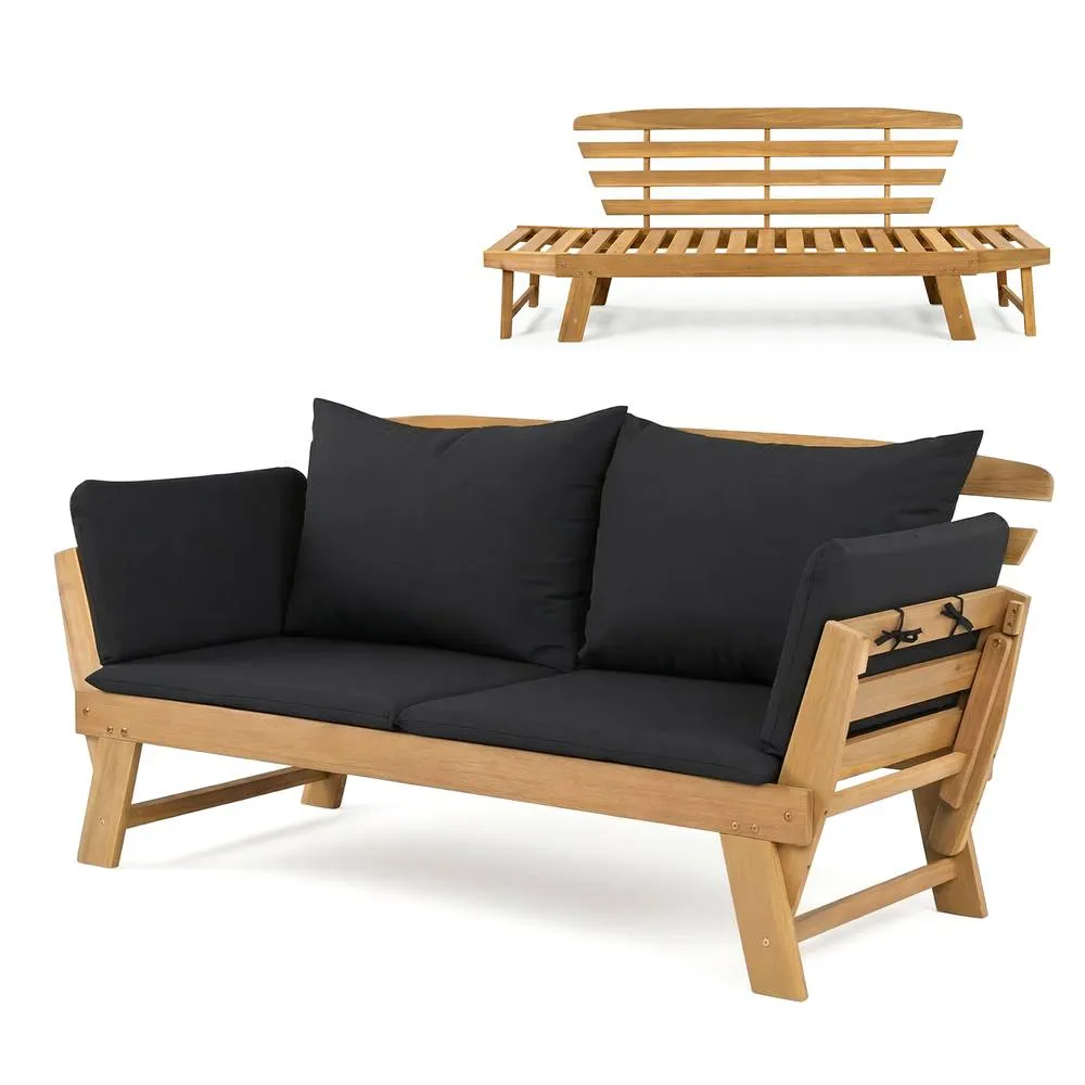 Costway Outdoor Daybed Patio Convertible Couch Sofa Bed Adjustable Armrest in Black 4