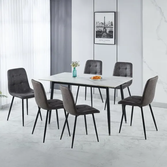 Fenton 4 Seater Dining Table Set with 6 Charcoal Suede Dining Chairs