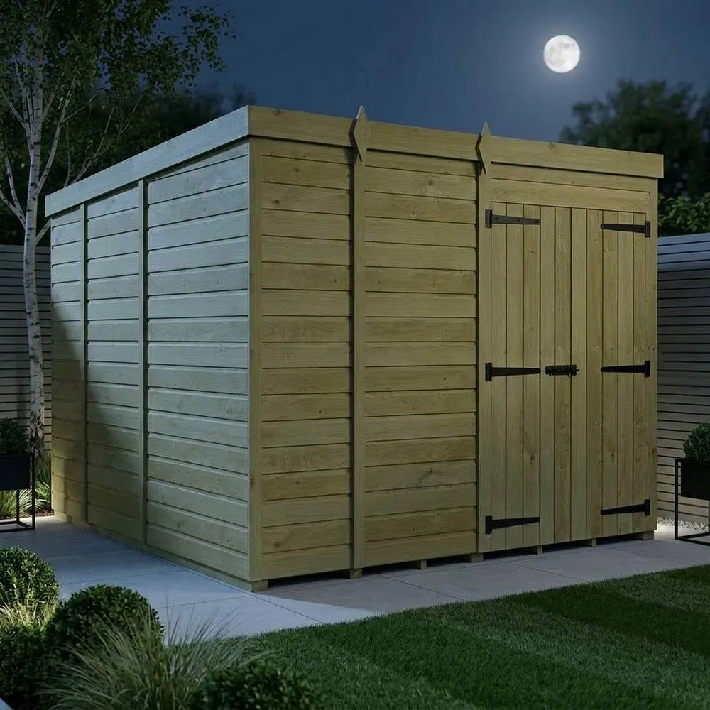 Buttercup Farm 9ft x 9ft Pent Garden Shed Double Door No Windows - Timber in Brown 3