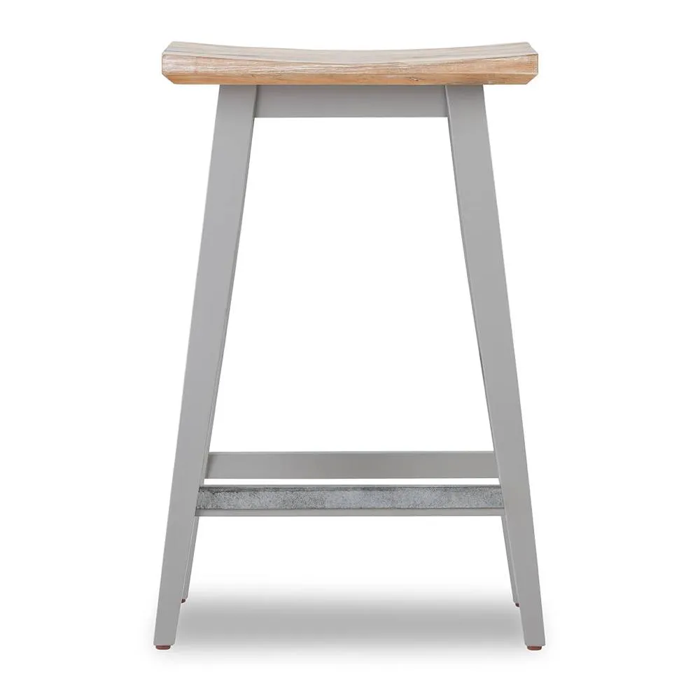 Statement Furniture Florence Bar Stool, Acacia Hardwood Rectangular Seat in Light Grey 2