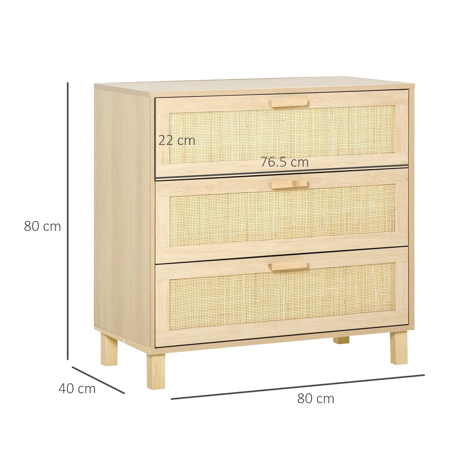 HOMCOM 3 Drawer Cabinet Storage Cupboard Sideboard Organiser in Light Brown 3