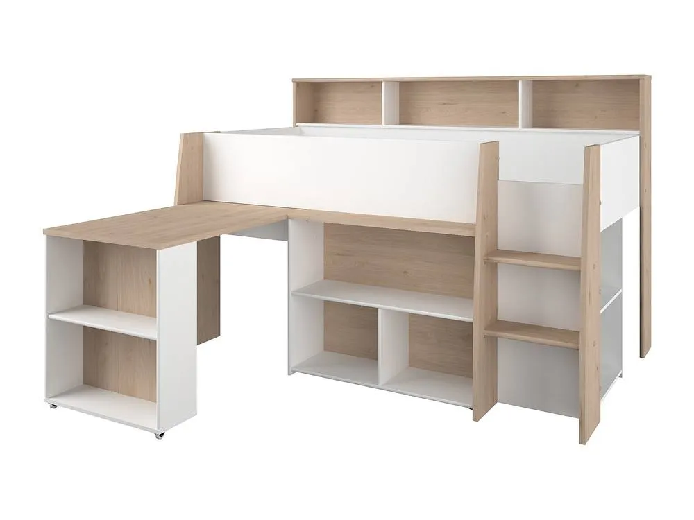 Vente-unique Combination Bed 90 X 200 Cm With Desk & Storage - White & Natural in Light Oak 5