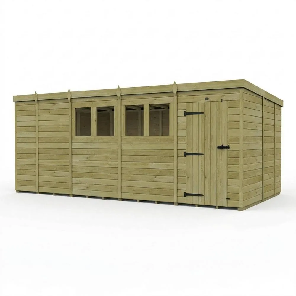 Buttercup Farm 17ft x 9ft Pent Garden Shed Single Door With Windows - Timber in Brown