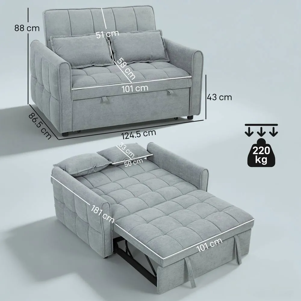 HOMCOM 2 Seater Sofa Bed, 3-in-1 Sleeper Sofa with Adjustable Backrest in Grey 3
