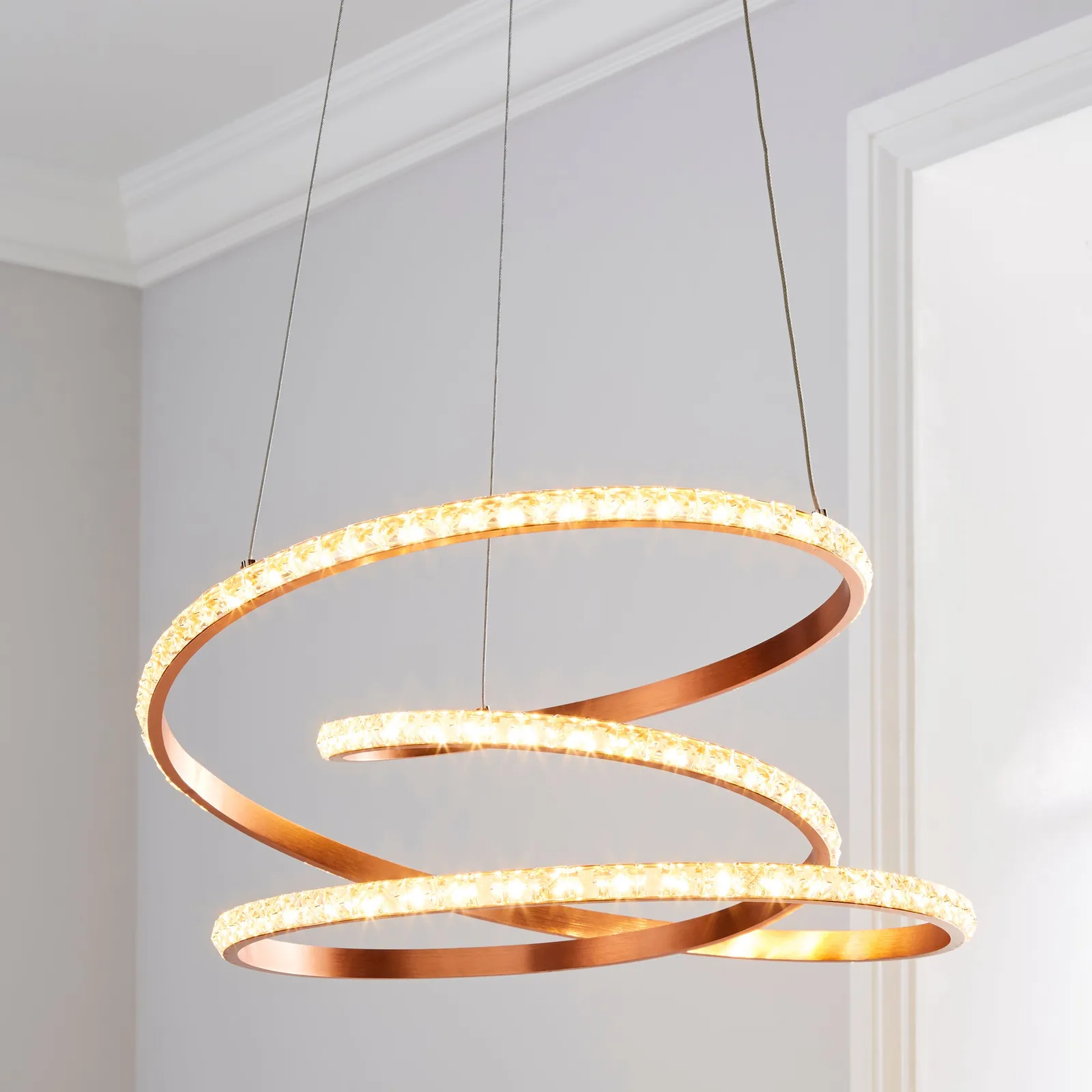 Cali Integrated LED Swirl Crystal Rose Gold Ceiling Fitting Rose Gold