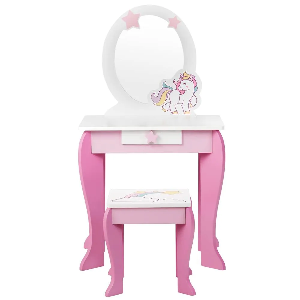 Costway 2 in 1 Vanity Table & Chair Set Princess Makeup Dressing Table Writing in Pink