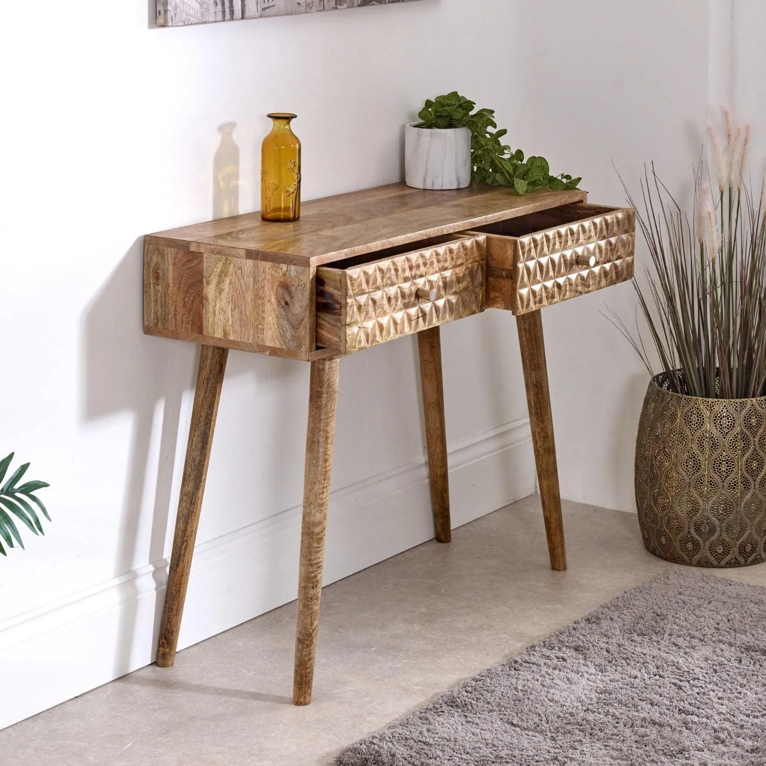 IH Design Ryleylight Light Mango Wood Console Table with 2 Drawers in Natural 3