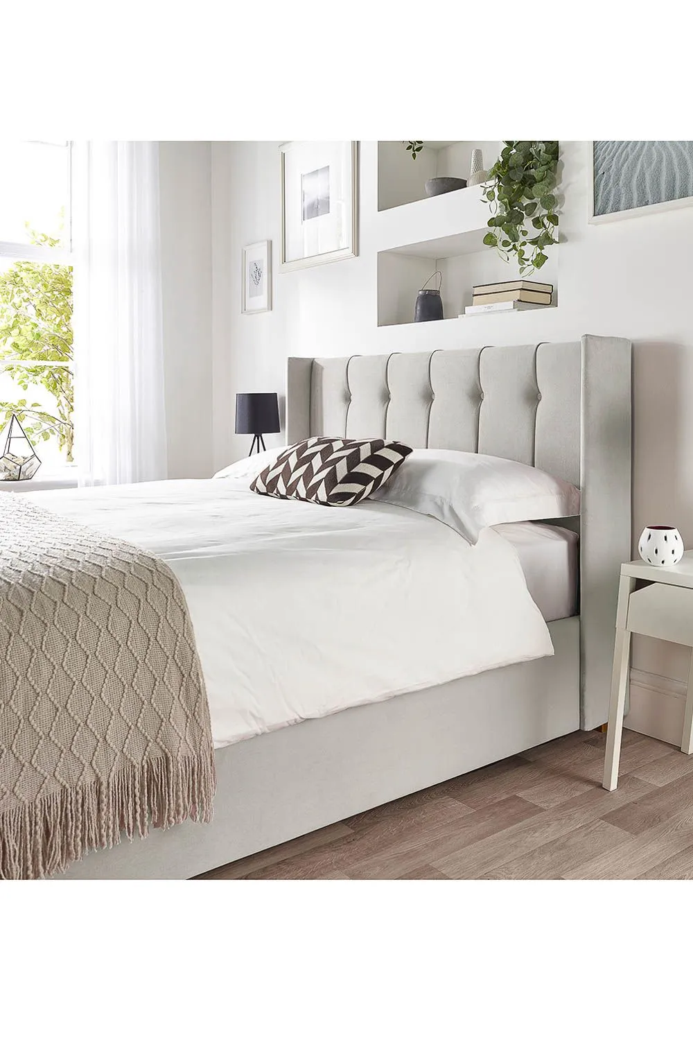 Catherine Lansfield Utopia Ottoman Storage Wing Bed in Plush Velvet Fabric, Custom Made in Light Grey 5