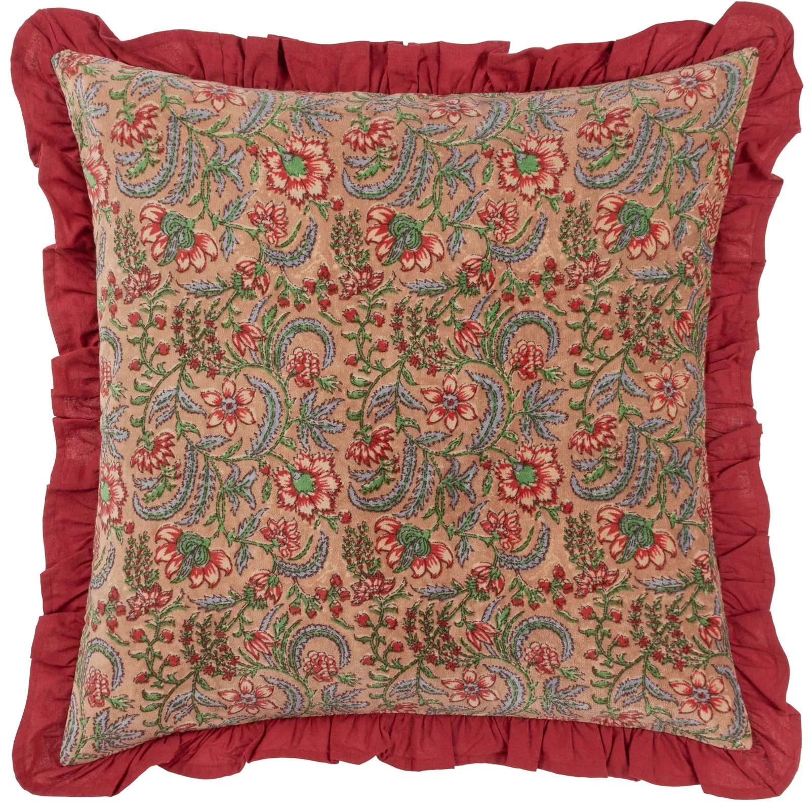Paoletti Haven Floral Cotton Velvet Cushion in Rose