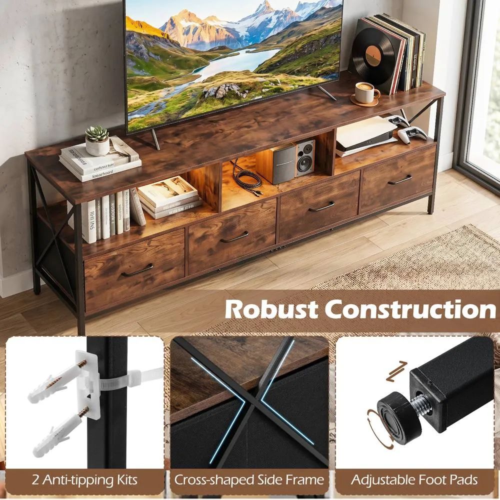 Costway Modern LED Entertainment Center Extra Long TV Stand for 80" TVs in Brown 6