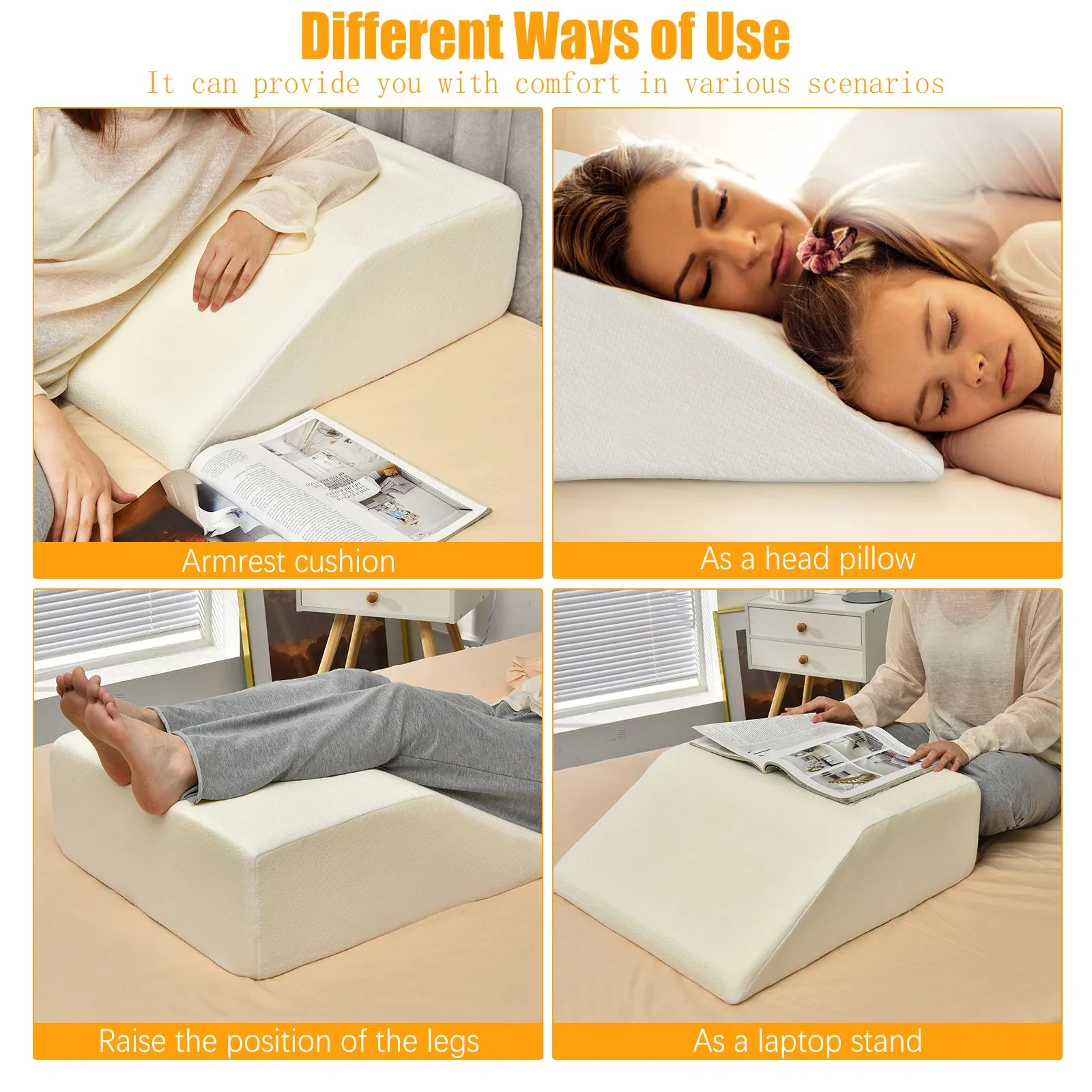 Costway Elevating Memory Foam Leg Rest Pillow Wedge Support Pillow W/ Washable Cover in White 3