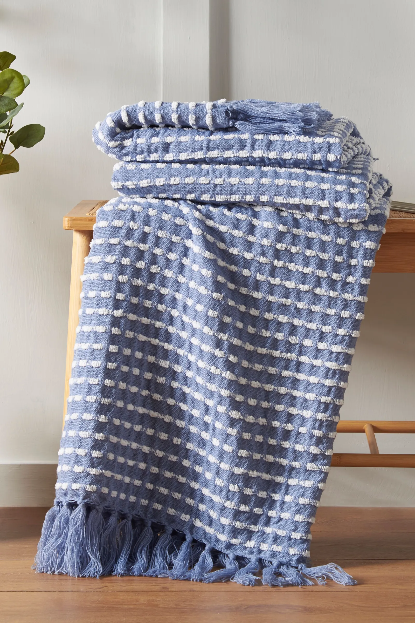 Catherine Lansfield 'Stab Stitch' Blanket Throw in Blue