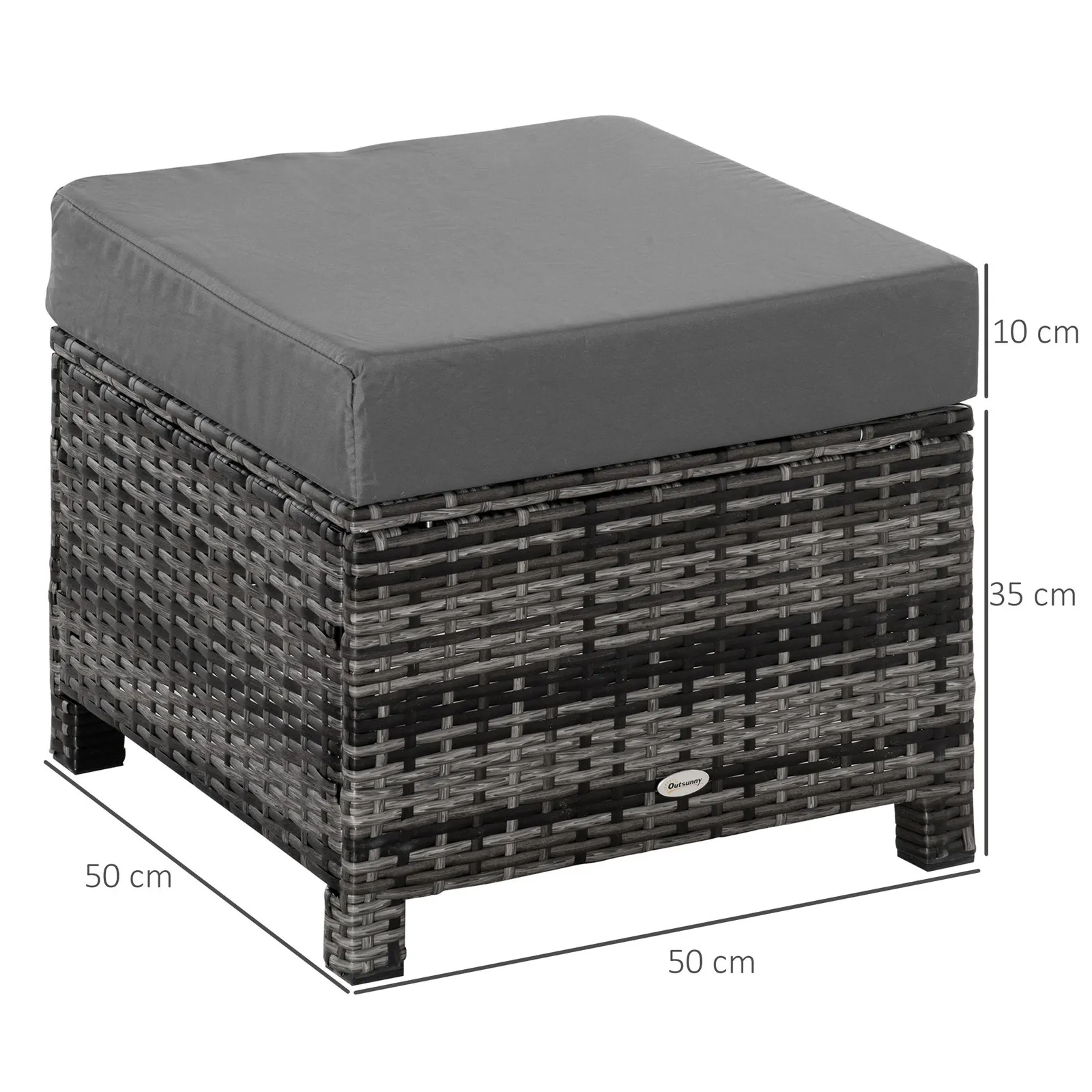 OUTSUNNY Rattan Footstool Wicker Ottoman w/ Padded Seat for Backyard Garden in Grey 3