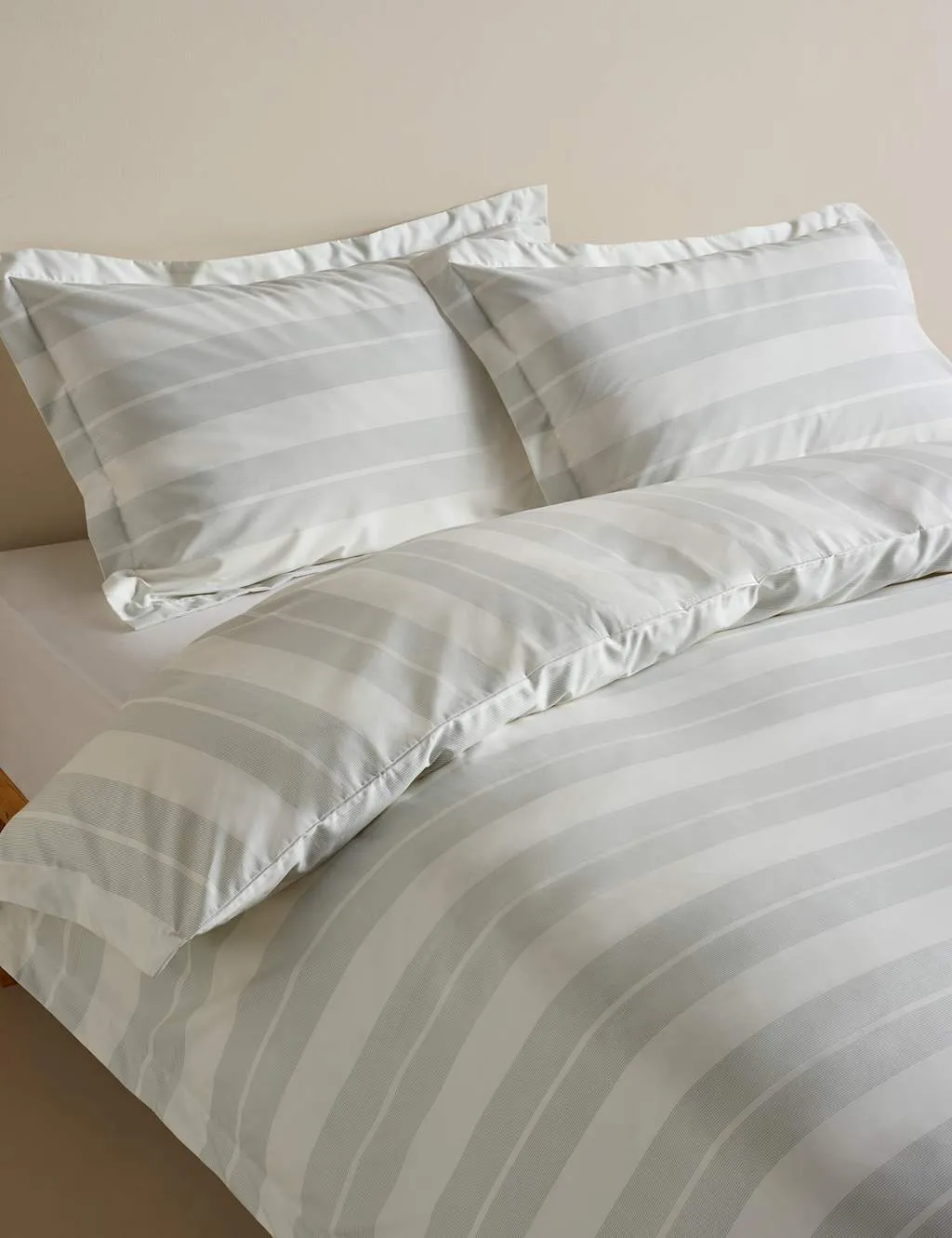 M&S Egyptian Cotton Wide Stripe Printed Bedding Set Dove