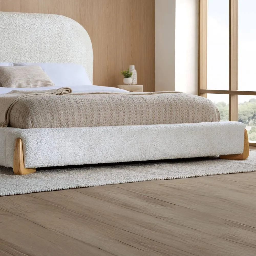 Birlea Amalfi Double Bed Frame White Boucle Fabric with wood detail 5