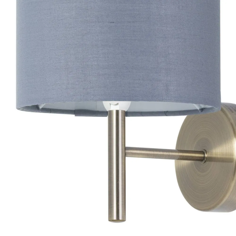 First Choice Lighting Brea - Antique Brass Wall Light with Grey Cotton Shade in Gold 2