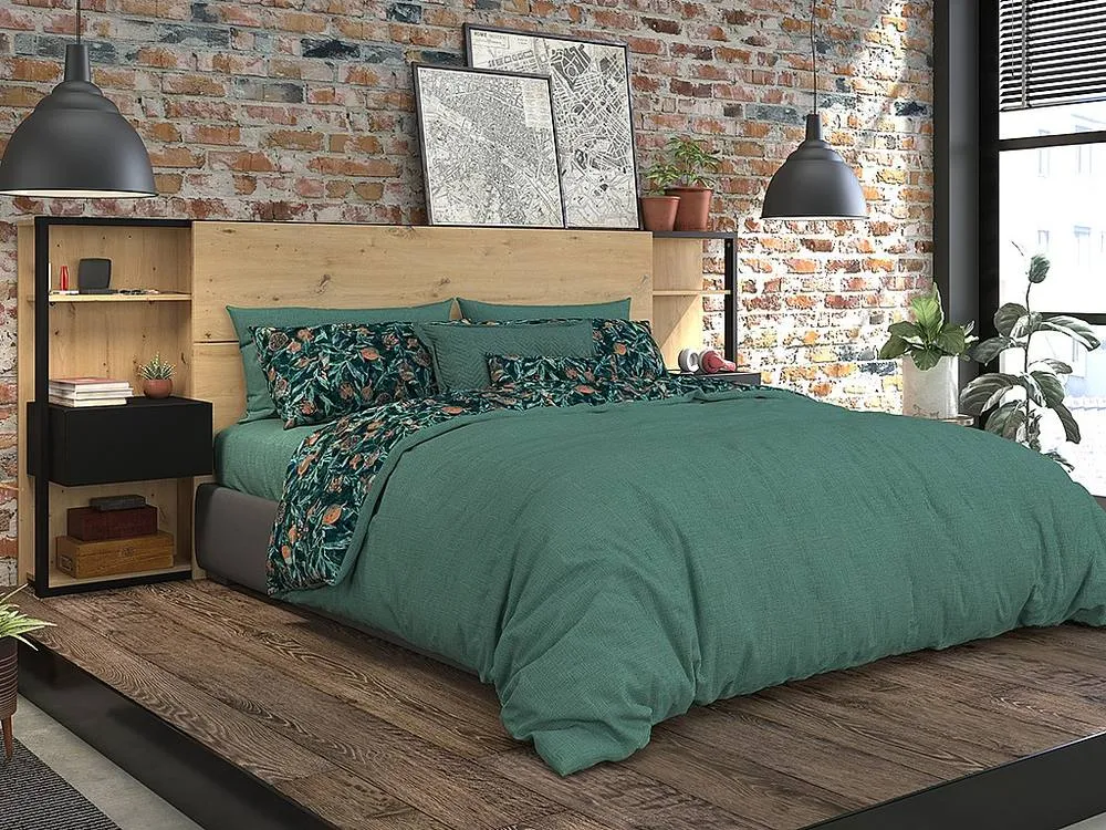 Vente-unique Headboard With Bedside Tables - 160 Cm - Oak & Black - MISTA in Light Oak 5