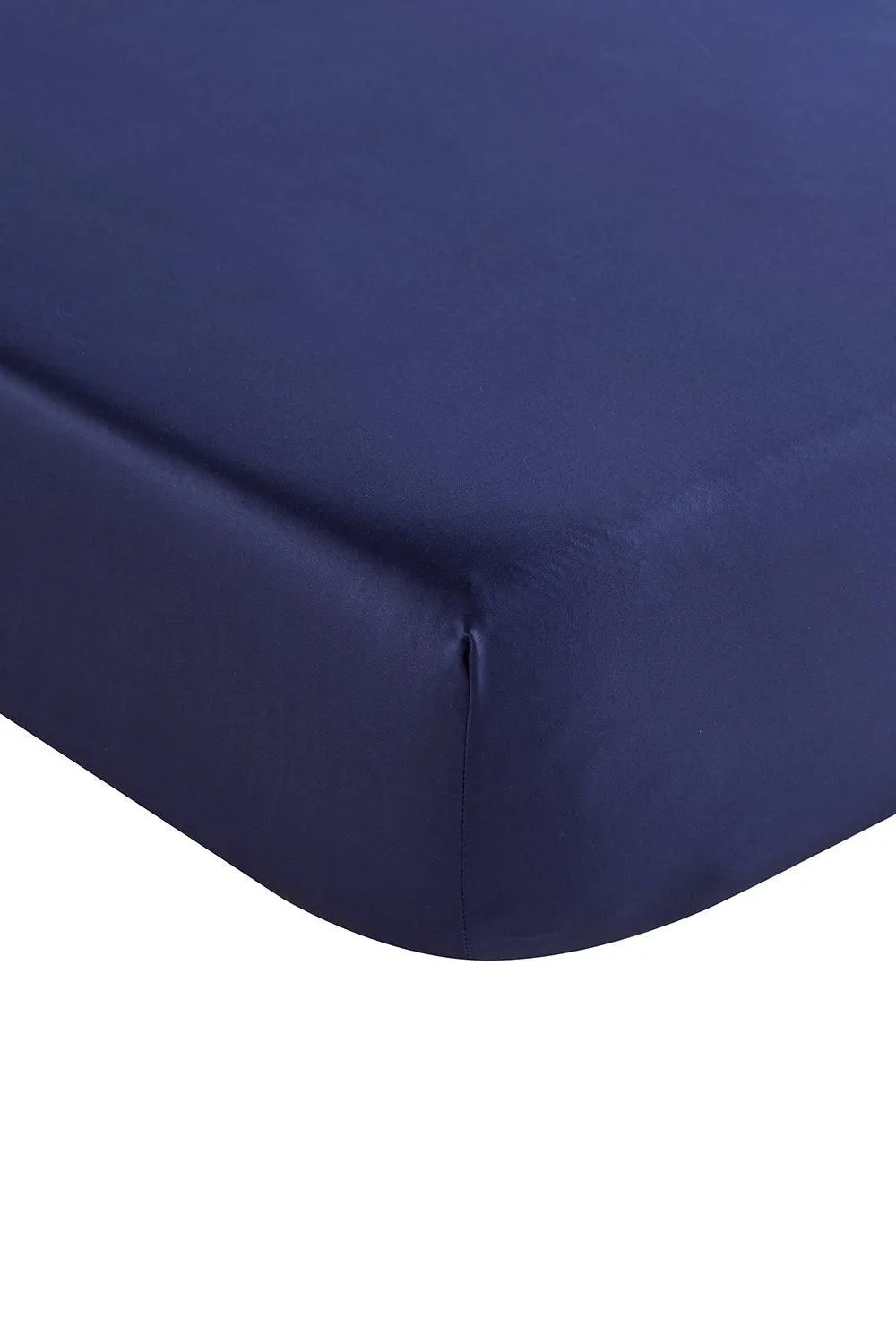 CHRISTY 400TC Luxury Cotton Sateen Plain Dye Bedding Fitted Sheets in Navy 1