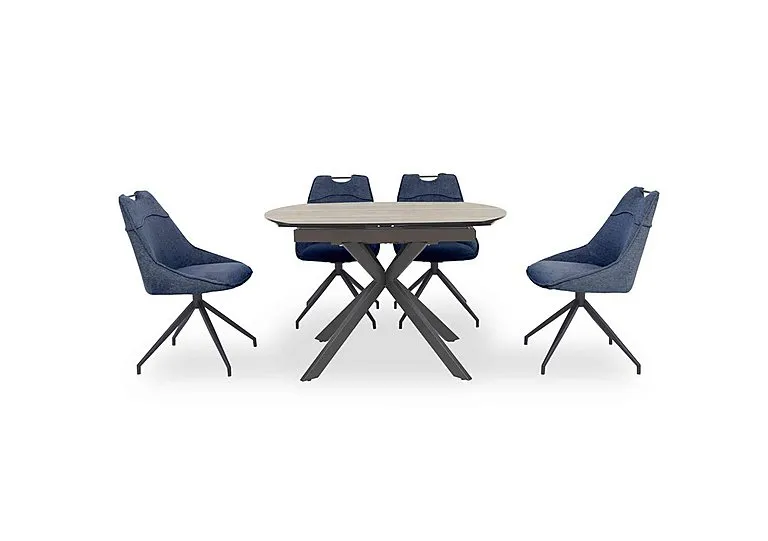 Pedro Swivel Extending Dining Table with 4 Swivel Fabric Chairs - Blue