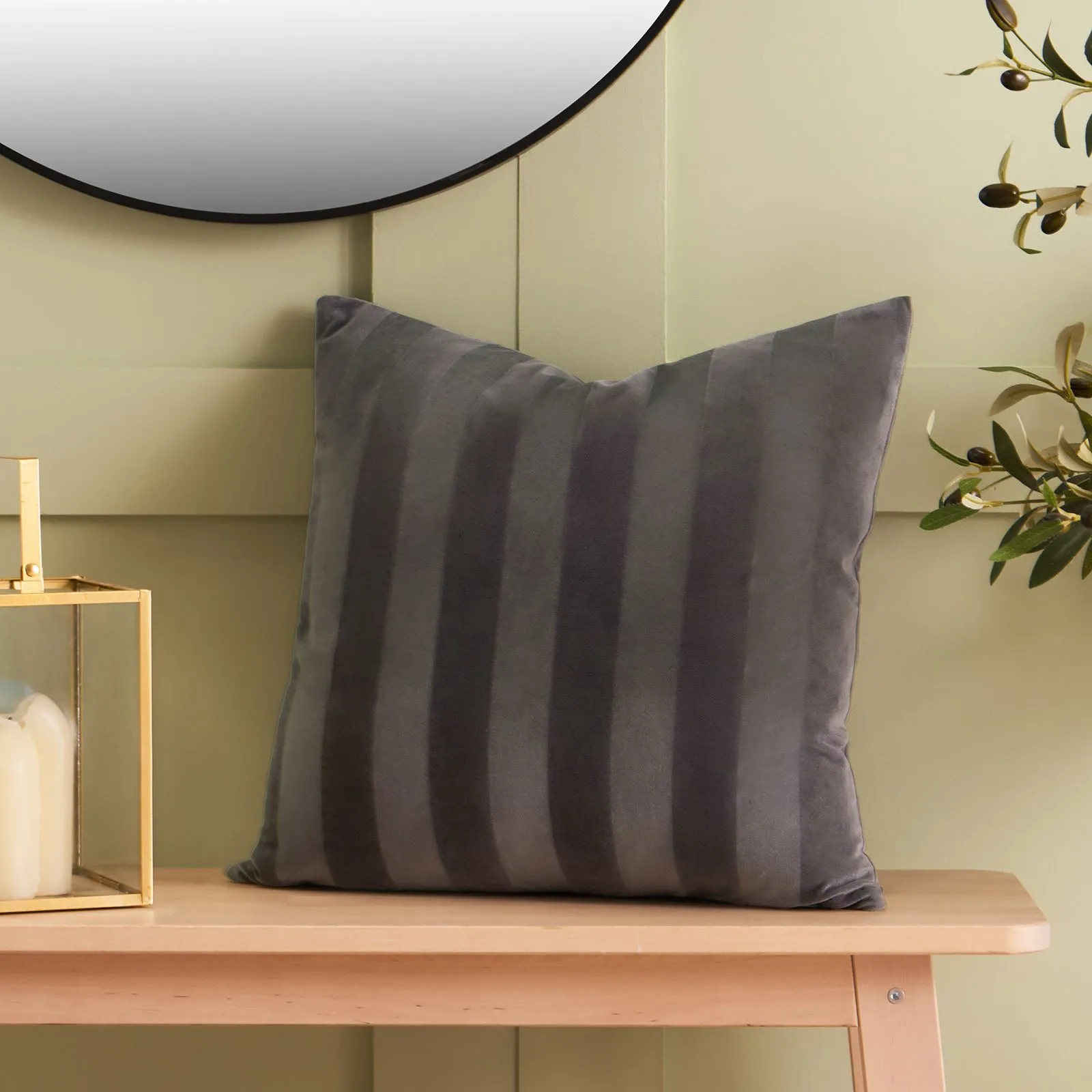 OHS 2 Pack Soft Stripe Velvet Decorative Square Cushion Covers in Charcoal