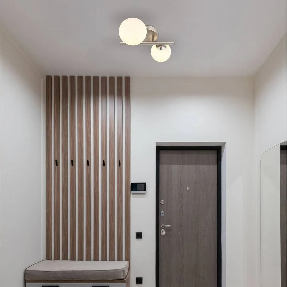 Netlighting Riha Globe Wall Lights Nickel Matt Opal Glass Shade 2x G9 3000K in Grey 4