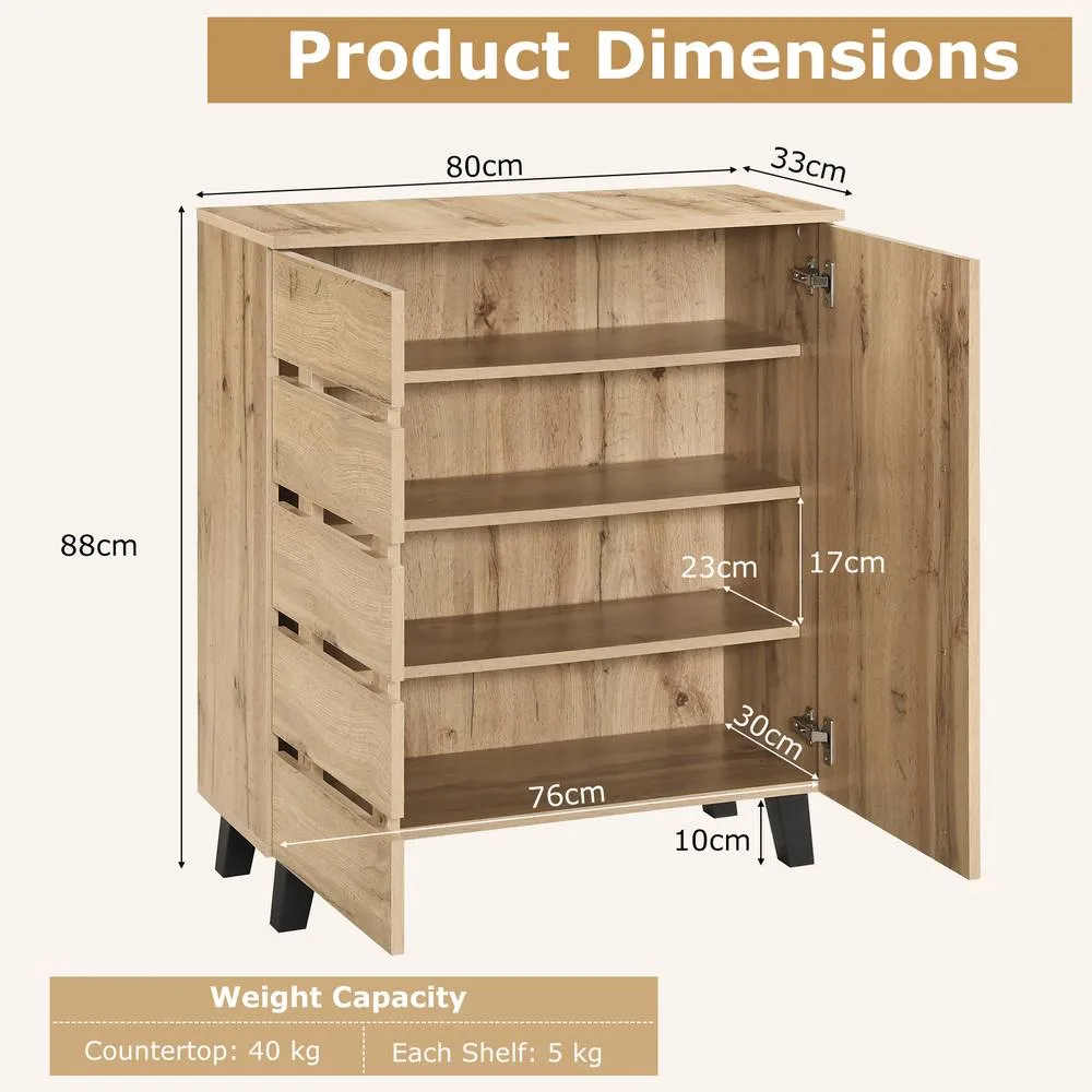 Costway 4-Tier Shoe Cabinet Wooden Shoe Storage Organizer w/Removable Shelves in Natural 2