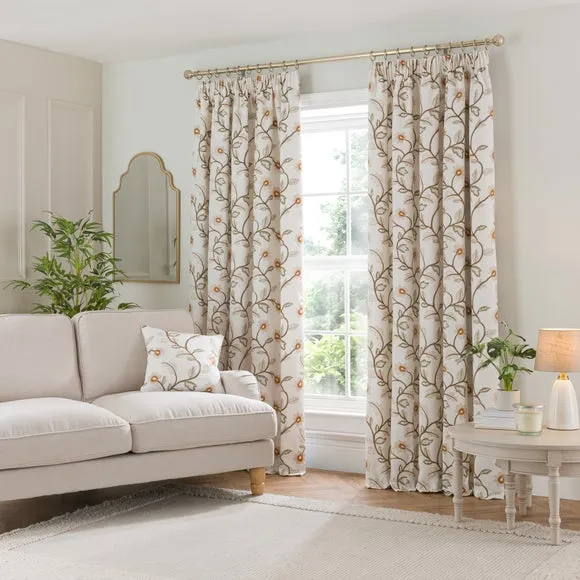 Brookland Couched Floral Pencil Pleat Curtains 2