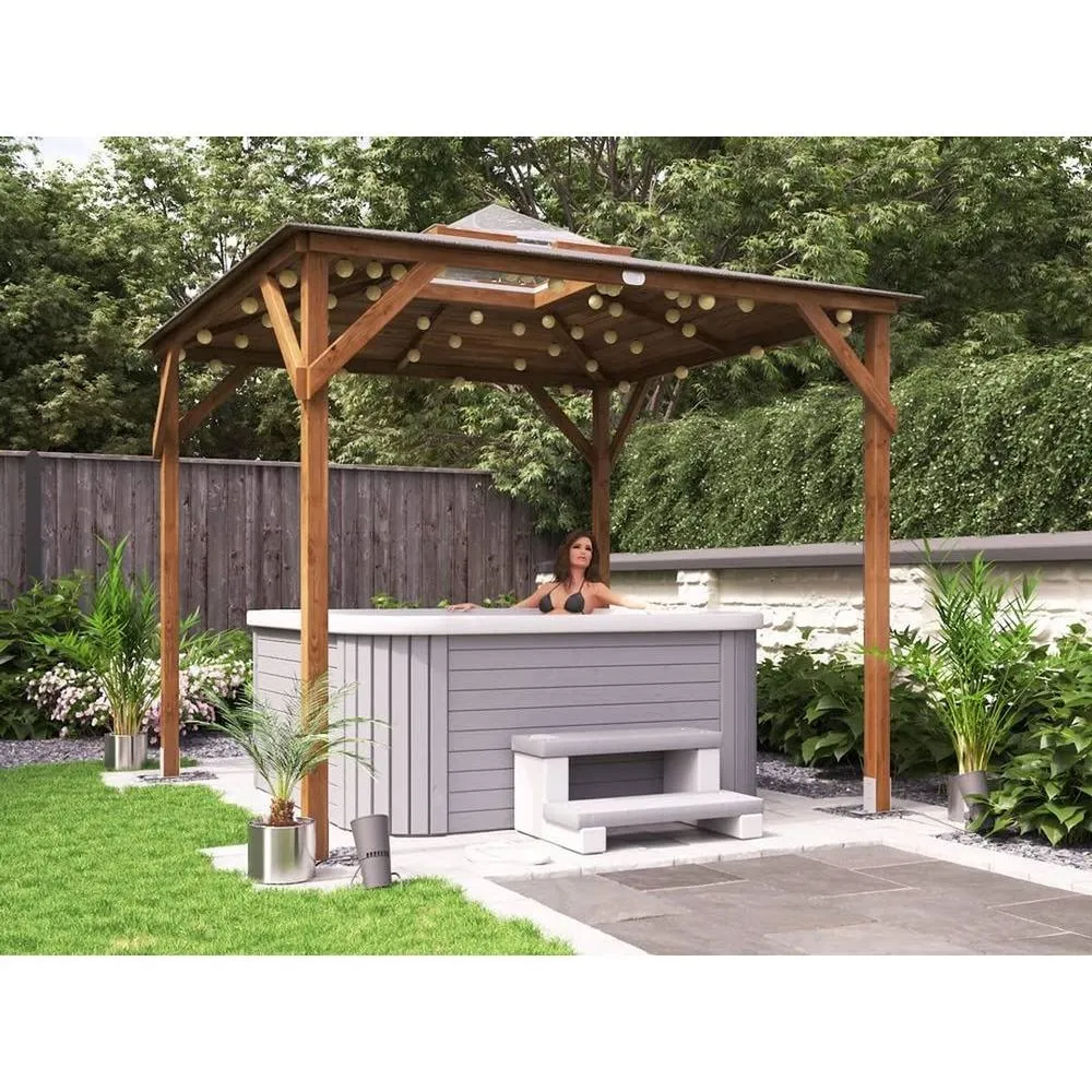 Dunster House Wooden Gazebo Hot Tub Shelter 2.5m x 2.5m with Roof Felt - Erin in Brown 4