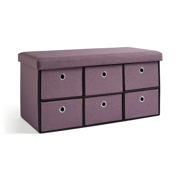 6 Drawer Faux Linen Foldable Ottoman 3
