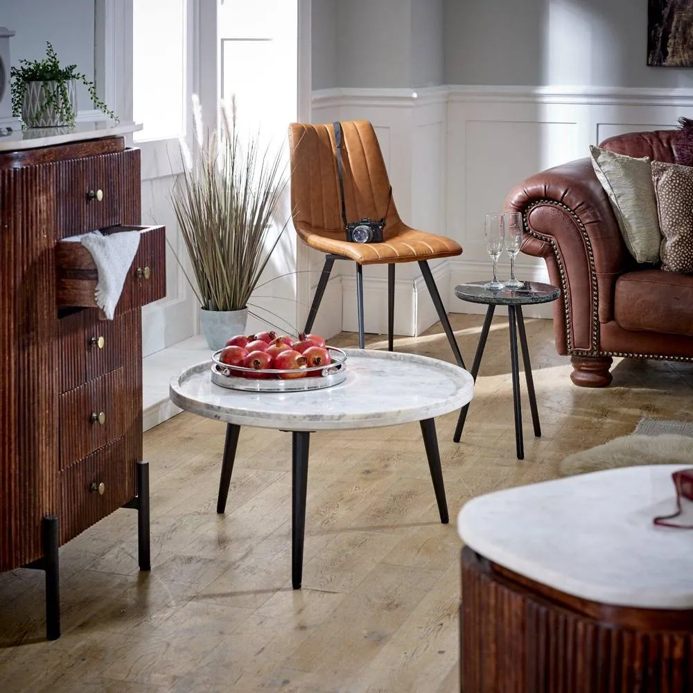 IH Design Margarita Coffee Table With Marble Top & Metal Legs in White 4