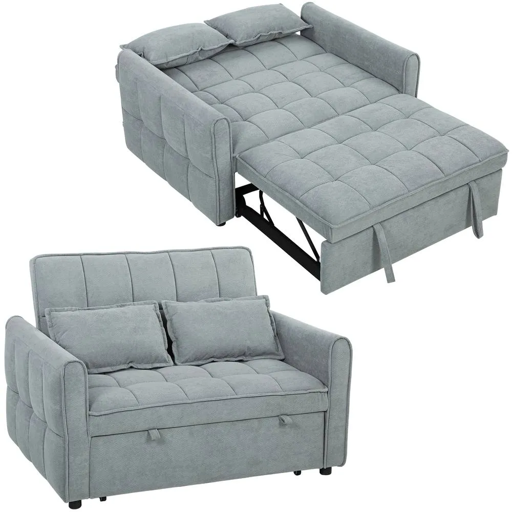 HOMCOM 2 Seater Sofa Bed, 3-in-1 Sleeper Sofa with Adjustable Backrest in Grey 2