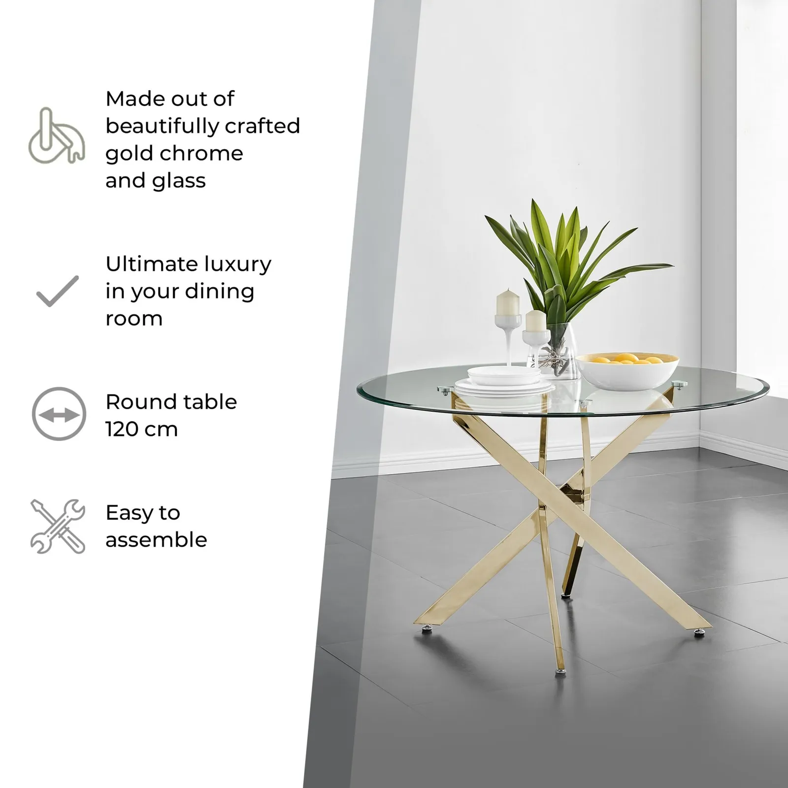 FurnitureboxUK Novara 120cm Round 6-Seater Glass & Metal Starburst Dining Table in Gold 6