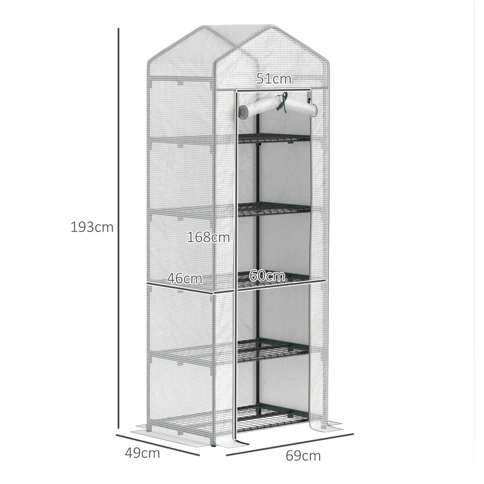 OUTSUNNY 5 Tier Mini Greenhouse Grow House w/ Roll Up Door, White/Grey in White 3