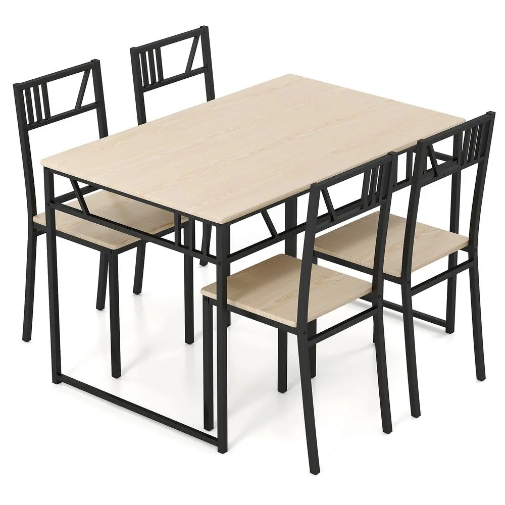 Costway 5 Pcs Dining Table Set Industrial-Style Kitchen Table & 4 Chairs in Natural 3