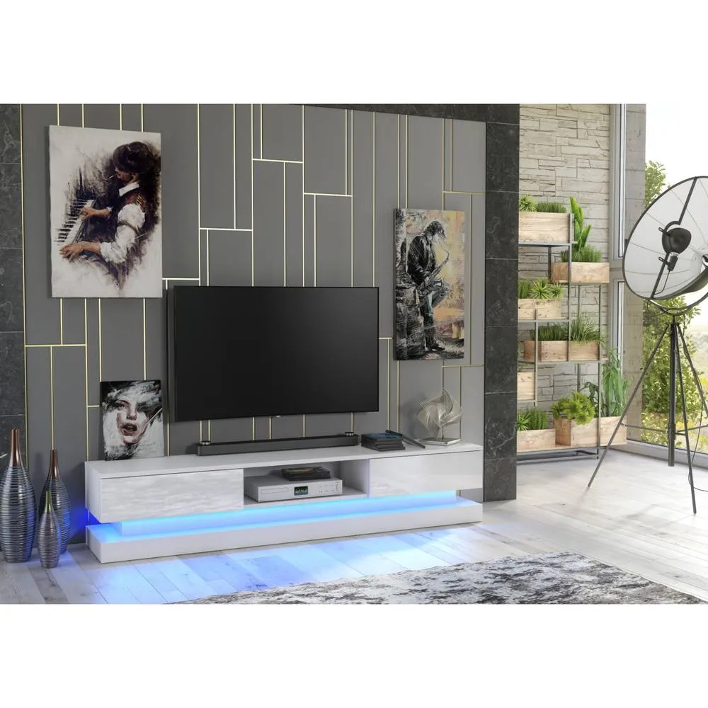 Creative Furniture Bloom TV Unit 180cm - White with Gloss Doors & LED Lights 5