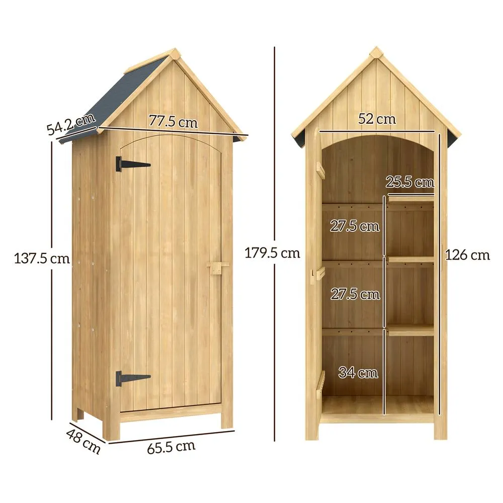 OUTSUNNY Wooden Small Garden Shed with 3 Shelves & Tilt Roof in Natural 3