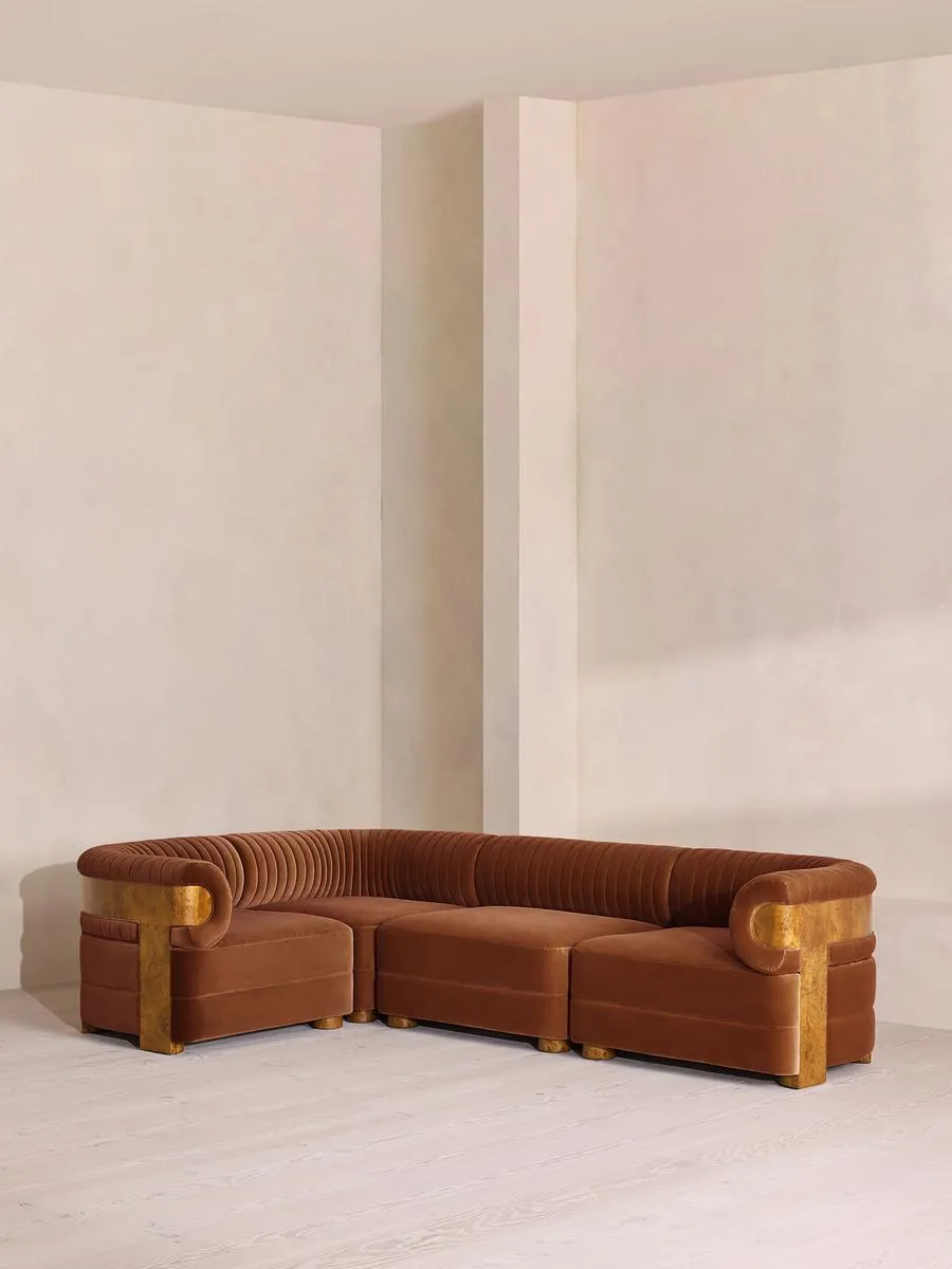 Caleb Modular Sofa, L-Shape Sofa, Velvet, Cinnamon, Dark Burl